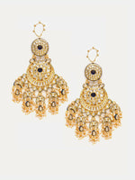 Thumbnail for Ruby Raang 22k Gold Polished Kundan Chand Earrings With Ear Chains