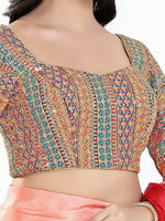 Thumbnail for Joban Fashion Blue Multi Silk Padded Blouse With Sweetheart Neck 3/4 Sleeves - Distacart