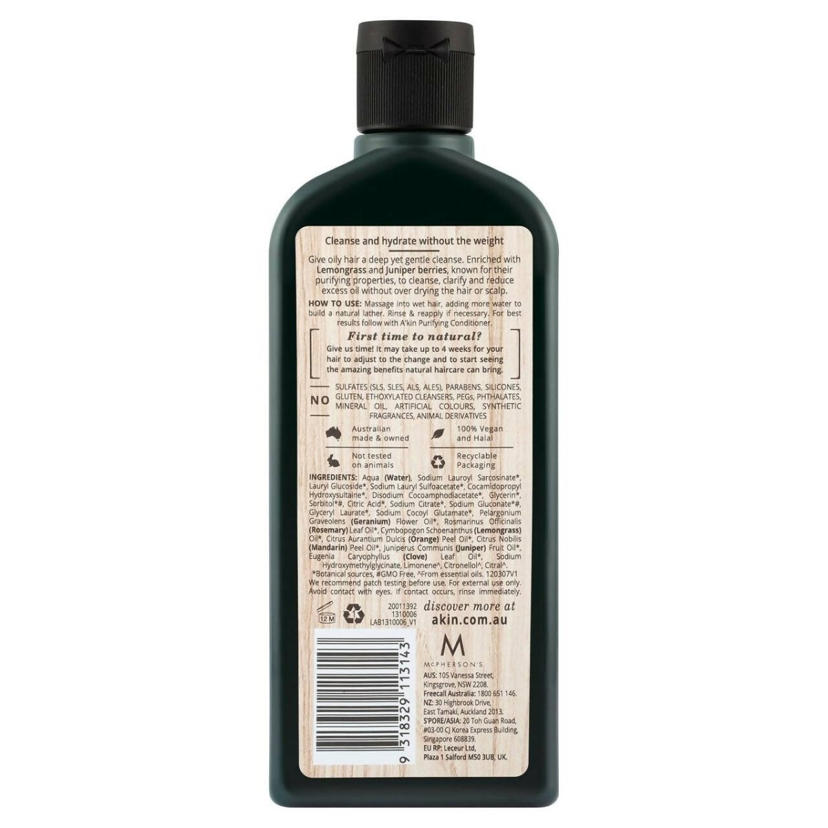 Akin Natural Purifying Lemongrass & Juniper Shampoo - Distacart