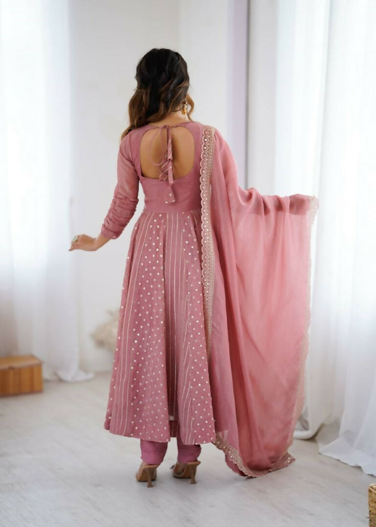 Teeya Creation Baby Pink Color Heavy Crunchy Silk Embroidery Work Gown