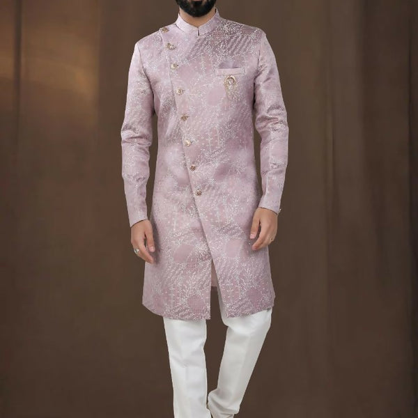 Joban Fashion Men's Pink Woven Jacquard Kurta with Pyjama - Distacart