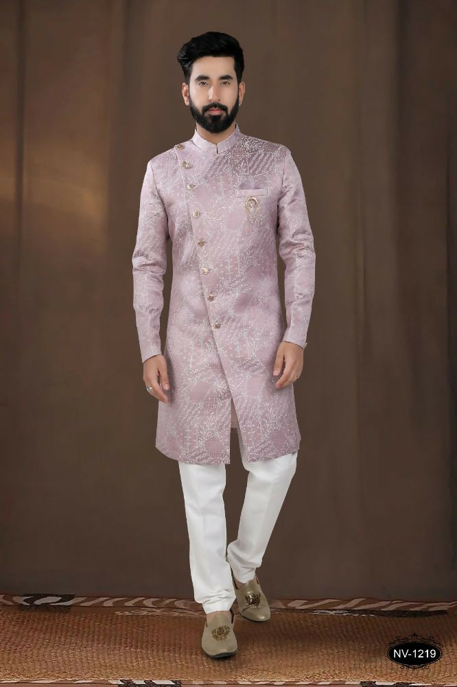 Joban Fashion Men's Pink Woven Jacquard Kurta with Pyjama - Distacart