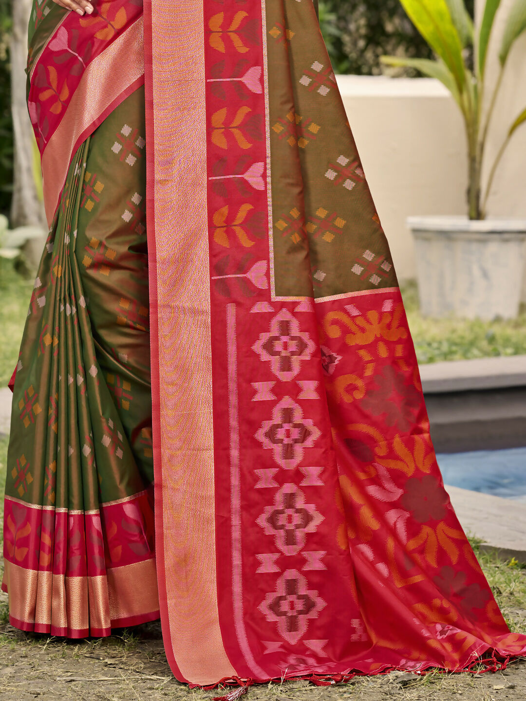 Astita Pochampalli Silk Brown Saree