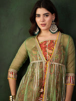 Thumbnail for Sangria Printed Straight Kurta Sharara With Jacket Set