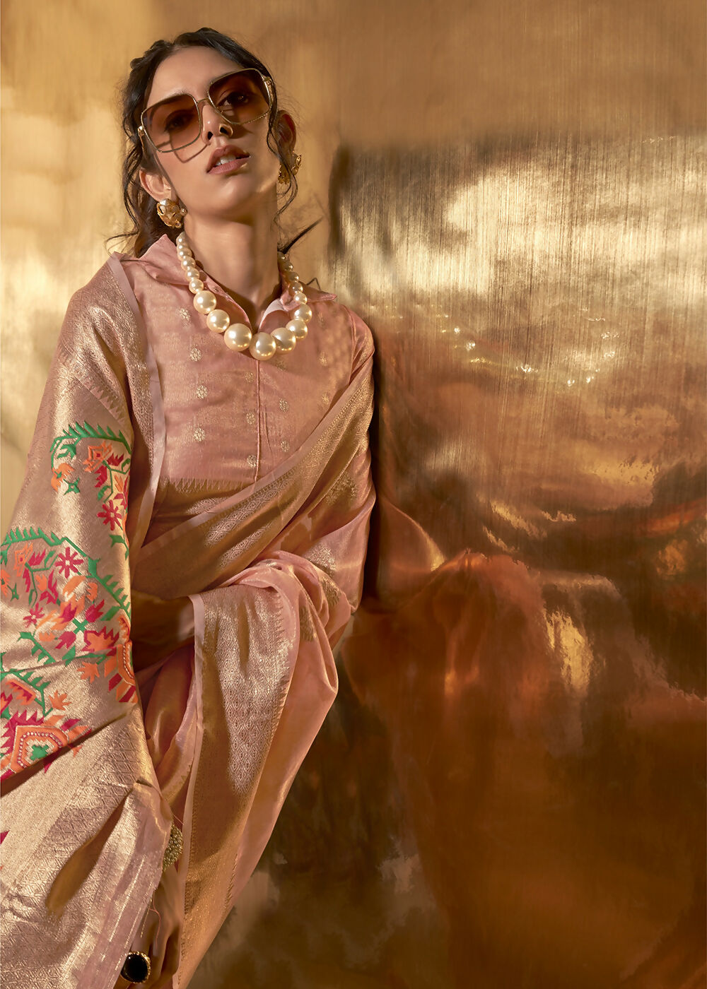 Peach Handwoven Tissue Fabric Festive & Party Style Saree - Emponline - Distacart