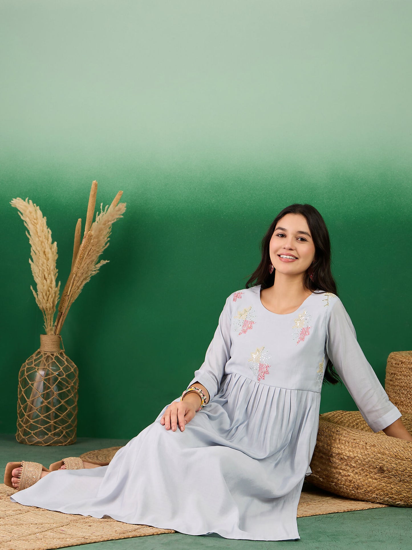 Blue Embroidered Muslin Kurta and Trouser - Berlin - Distacart