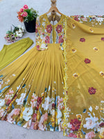 Thumbnail for Teeya Creation Yellow Color Faux Georgette Printed Party Wear Gown