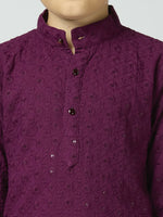 Thumbnail for Joban Fashion Kids Island Full Sleeves Cotton Kurta, Pyjama Set with Sequin work - Wine - Distacart