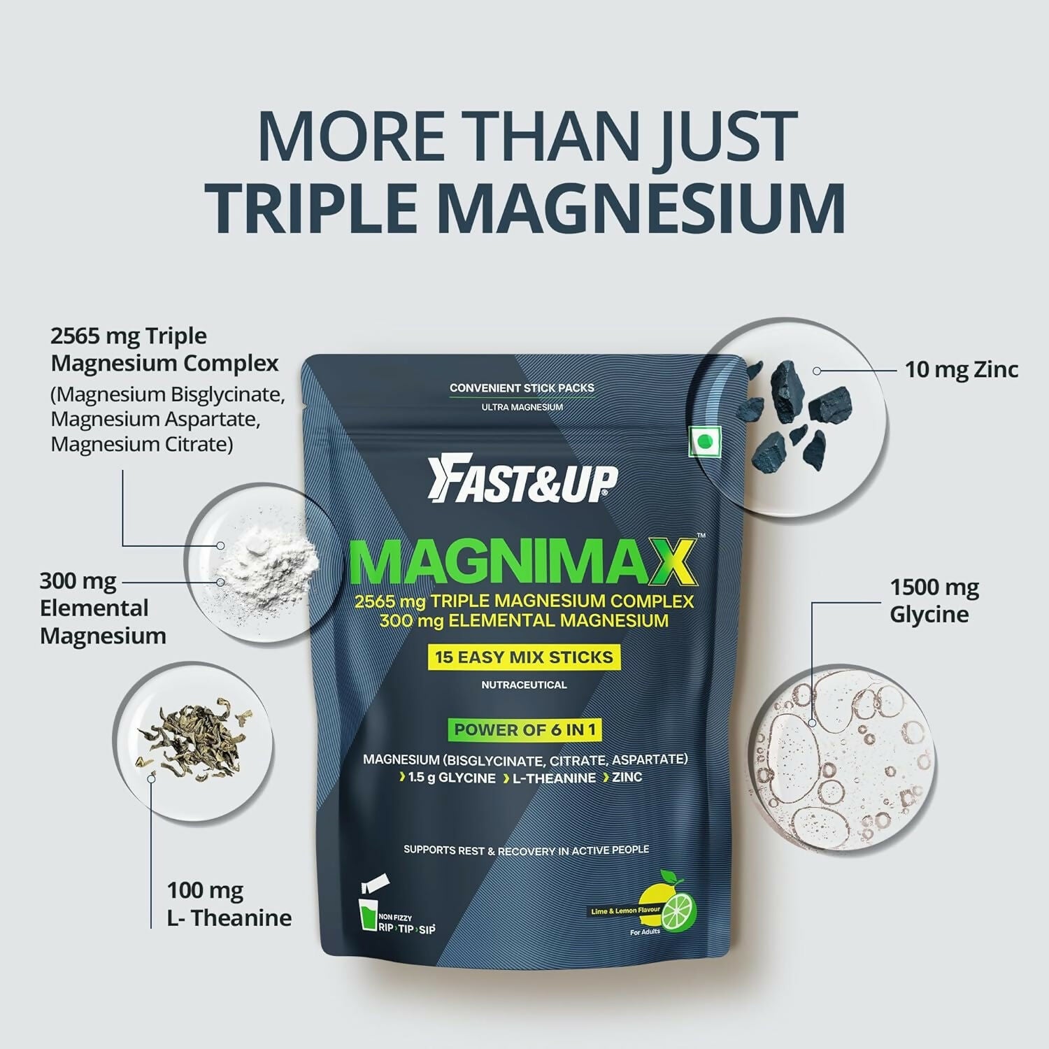 Fast&Up Magnimax - Triple Magnesium Bisglycinate, Citrate, Aspartate - Lime & Lemon Flavour - Distacart