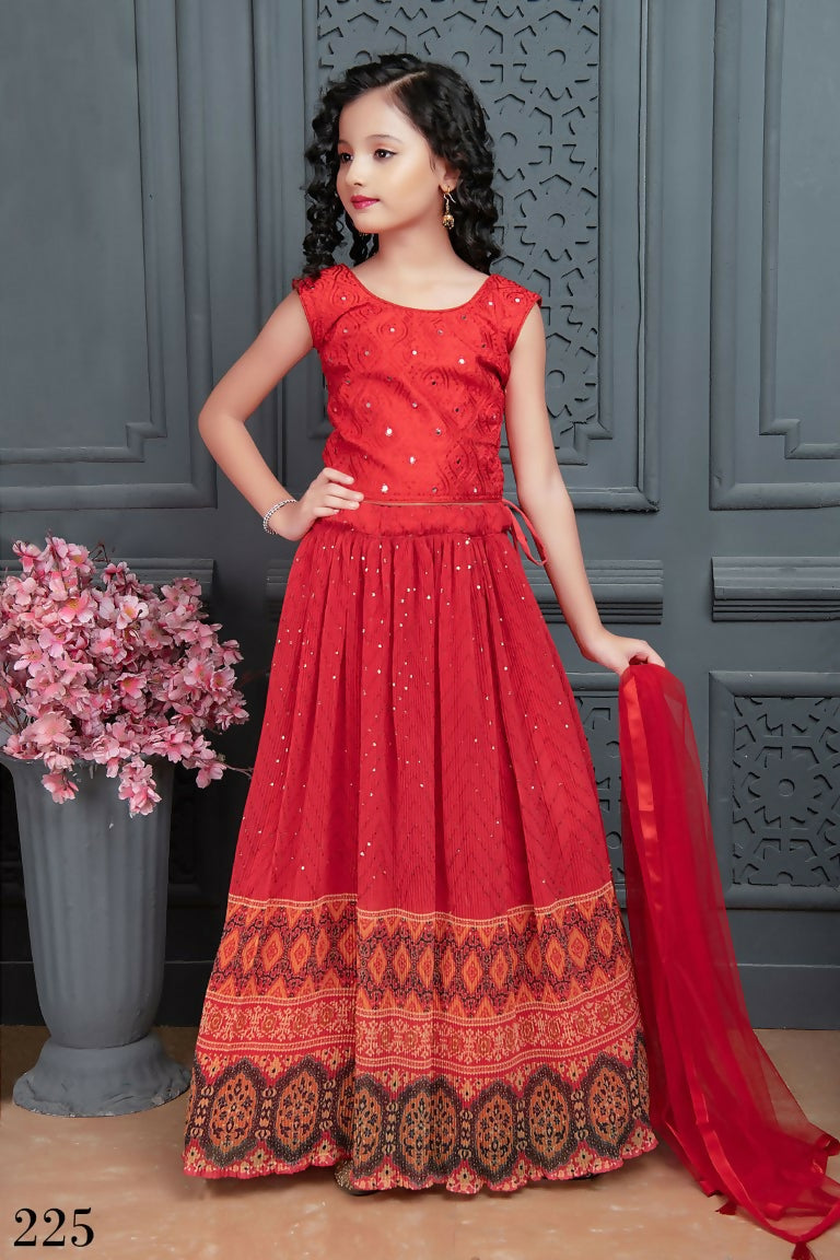 Kids Wedding Designer Red Georgette Lehenga Choli - Aaradhna - Distacart