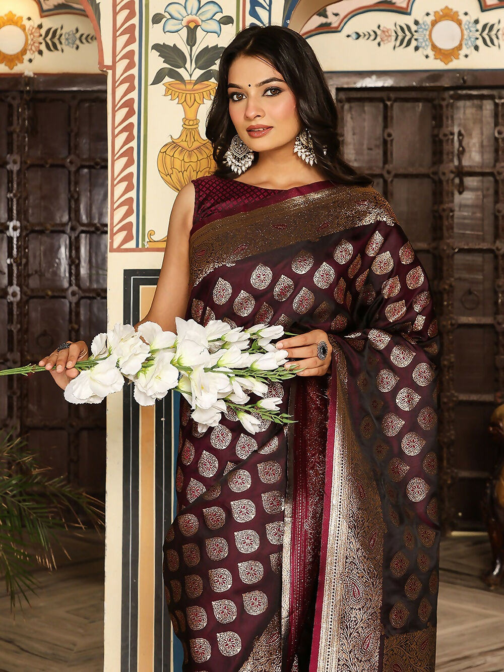 Astita Maroon Silk Saree
