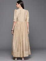 Thumbnail for Ahalyaa Women's Beige Chanderi Gold Foil Print Dress - Distacart