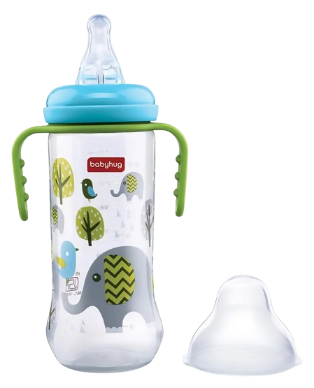 Babyhug Polypropylene Anti-Colic Sterilizable Feeding Bottle With Handle Blue Green - Distacart