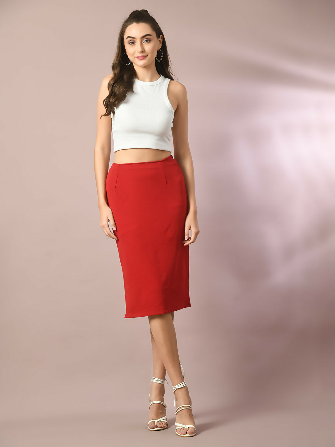 Myshka Women's Red Solid Knee Length Party Embellished Skirts - Distacart