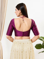 Thumbnail for Joban Fashion Purple Brocade Padded Blouse With Sweetheart Neck Elbow Sleeves - Distacart
