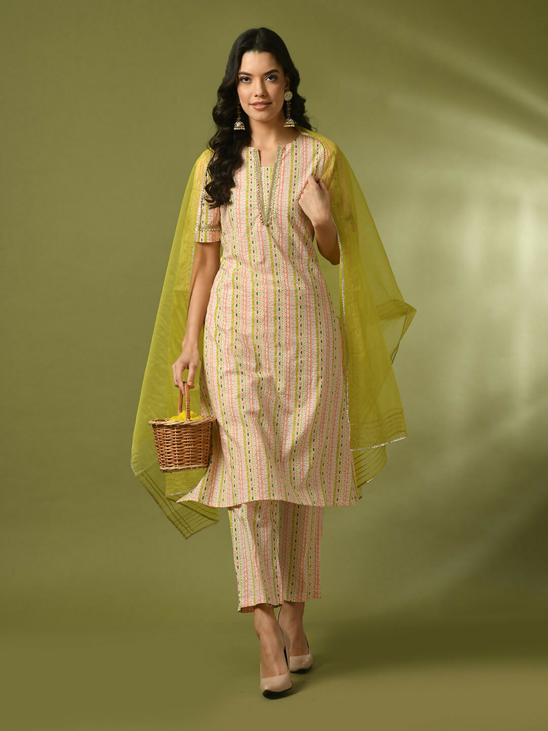 Myshka Women's Multi Printed Cotton Straight Party Kurta Set With Dupatta - Distacart