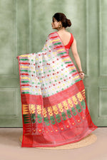 Thumbnail for Piyari Fashion Women's White Embellished Cotton Blend Jamdani Saree - Distacart