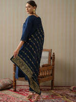 Thumbnail for Ode by House of Pataudi Floral Yoke Design Silk Straight Kurta & Trousers With Dupatta - Distacart