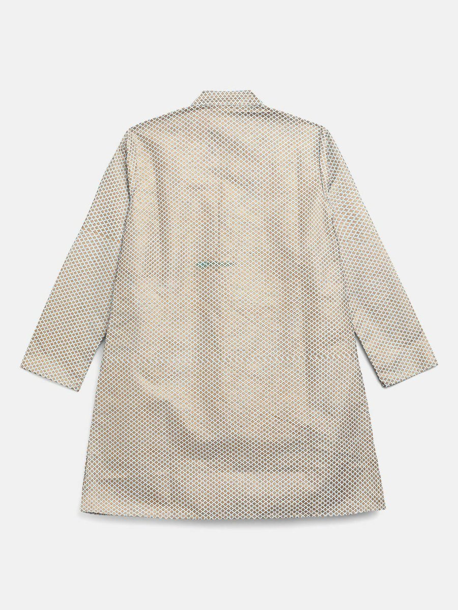 Ahalyaa Powder Blue Poly Silk Gold Print Kids Kurta Churidar Set For Boys - Distacart