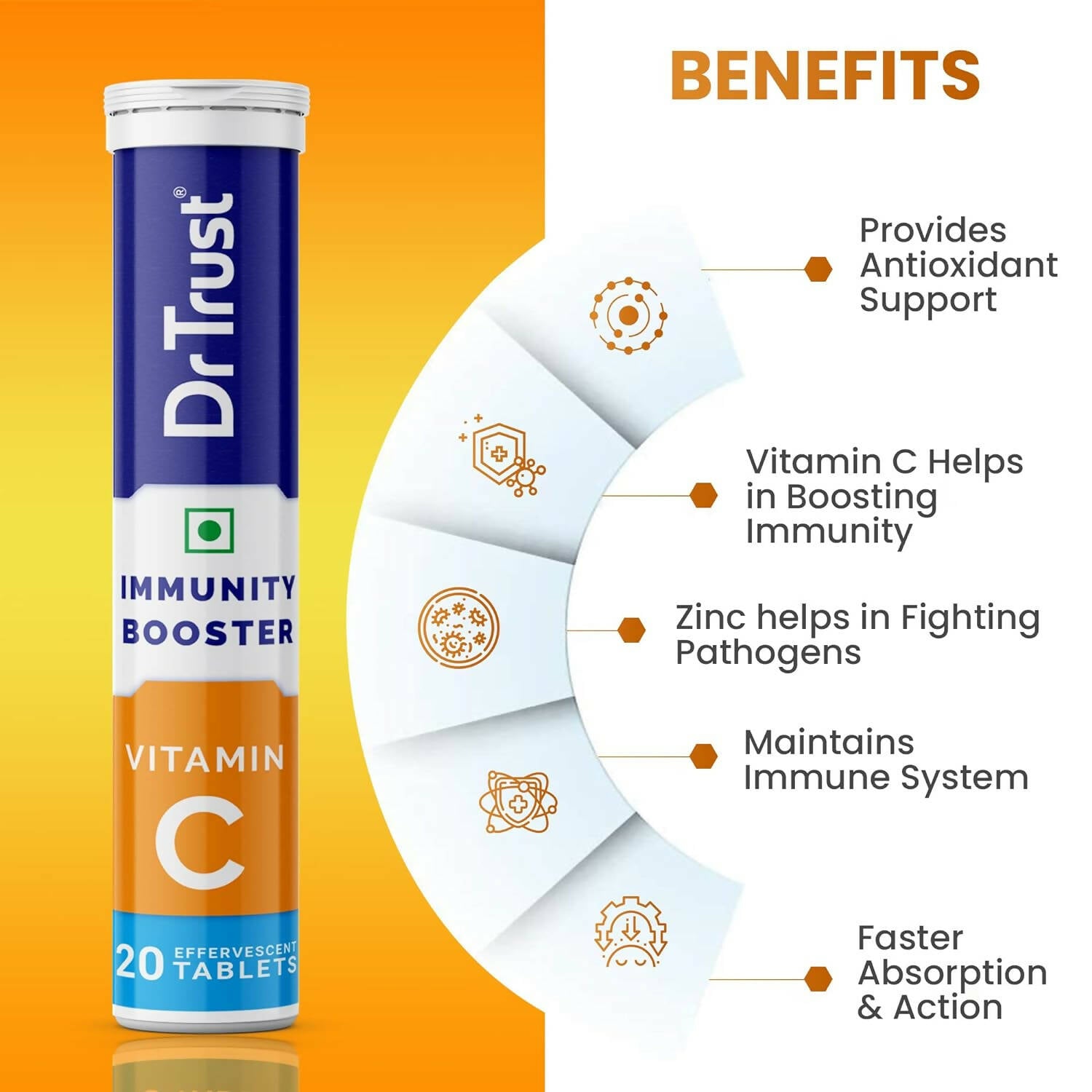 Dr Trust Vitamin C Effervescent Tablets - Orange Flavor - Distacart
