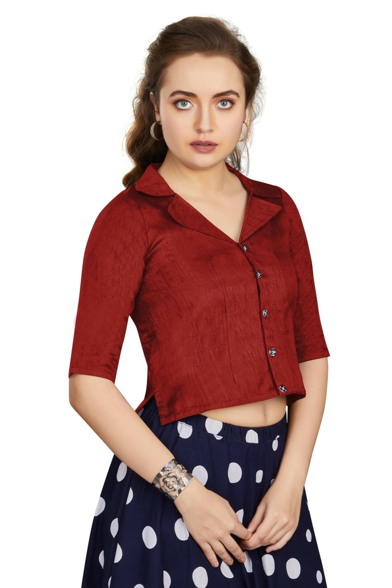 Aastha Fashion Women's Women's Maroon Art Silk Button Readymade Blouse - Distacart