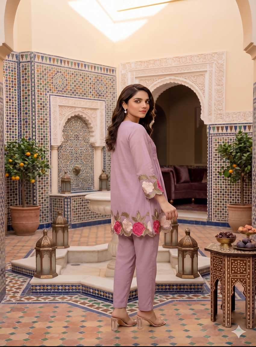 Teeya Creation Women's Peach Embroidered Kurti Set - Dista
