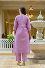 Thumbnail for The52 Lavender Women's Gorgeous Embroidered work Viscose Gadhwal Fabric Straight Kurta, Pant and Dupatta Set - Distacart