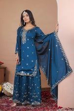 Thumbnail for Teeya Creation Blue Color Vichitra Silk Wedding Wear Trending Salwar Suit - Distacart