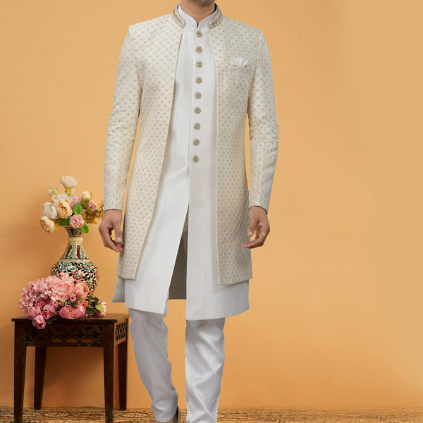 Joban Fashion Men's White Art Silk Plain Kurta Pyjama set - Distacart