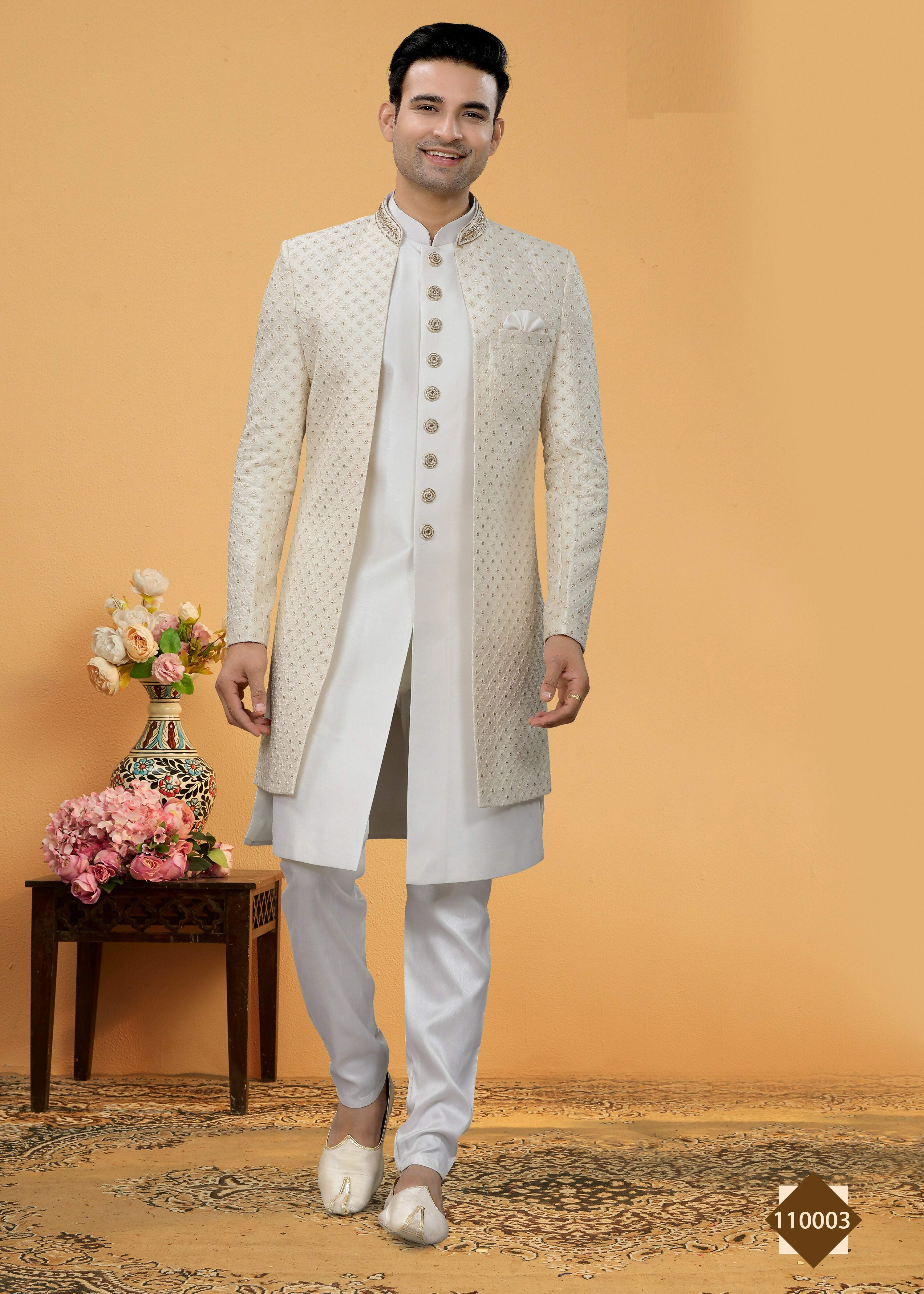 Joban Fashion Men's White Art Silk Plain Kurta Pyjama set - Distacart