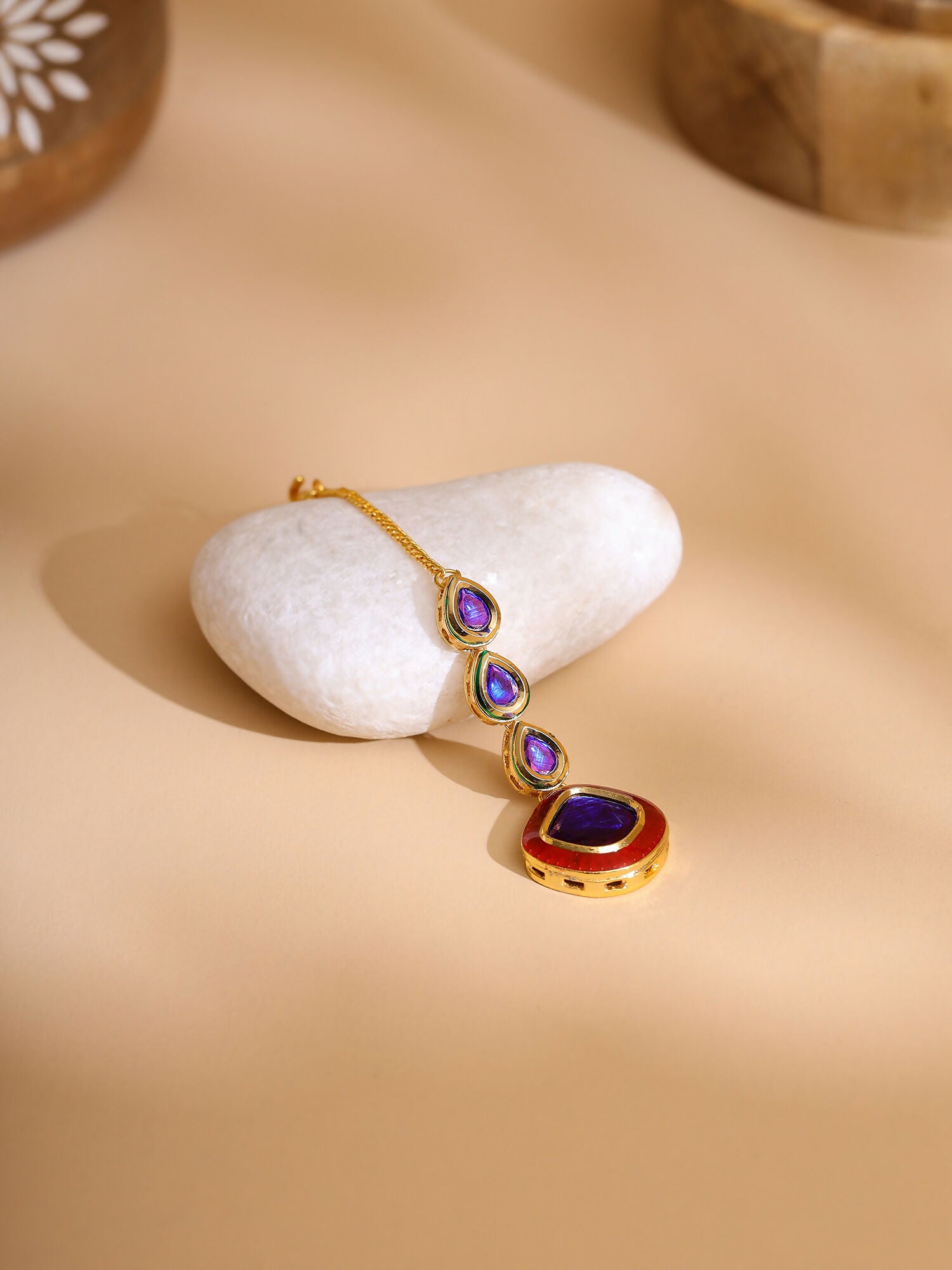 Ruby Raang Blue Meenakari Kundan Maang Tikka