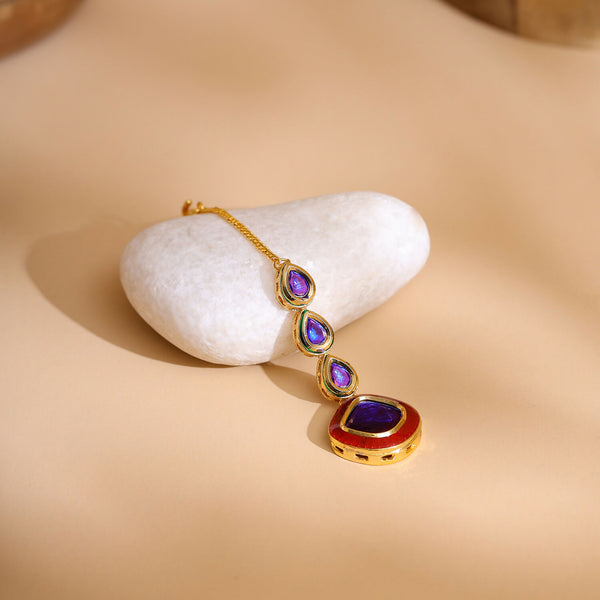 Ruby Raang Blue Meenakari Kundan Maang Tikka