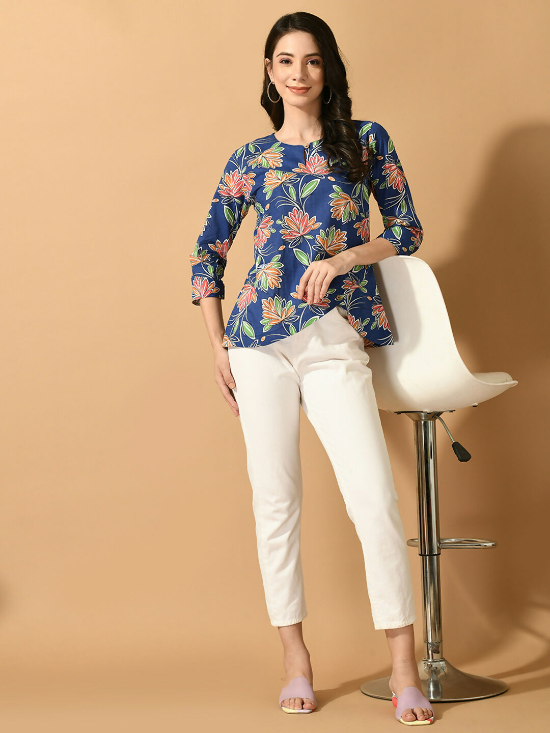 Myshka Women's Blue Printed Party Top - Distacart