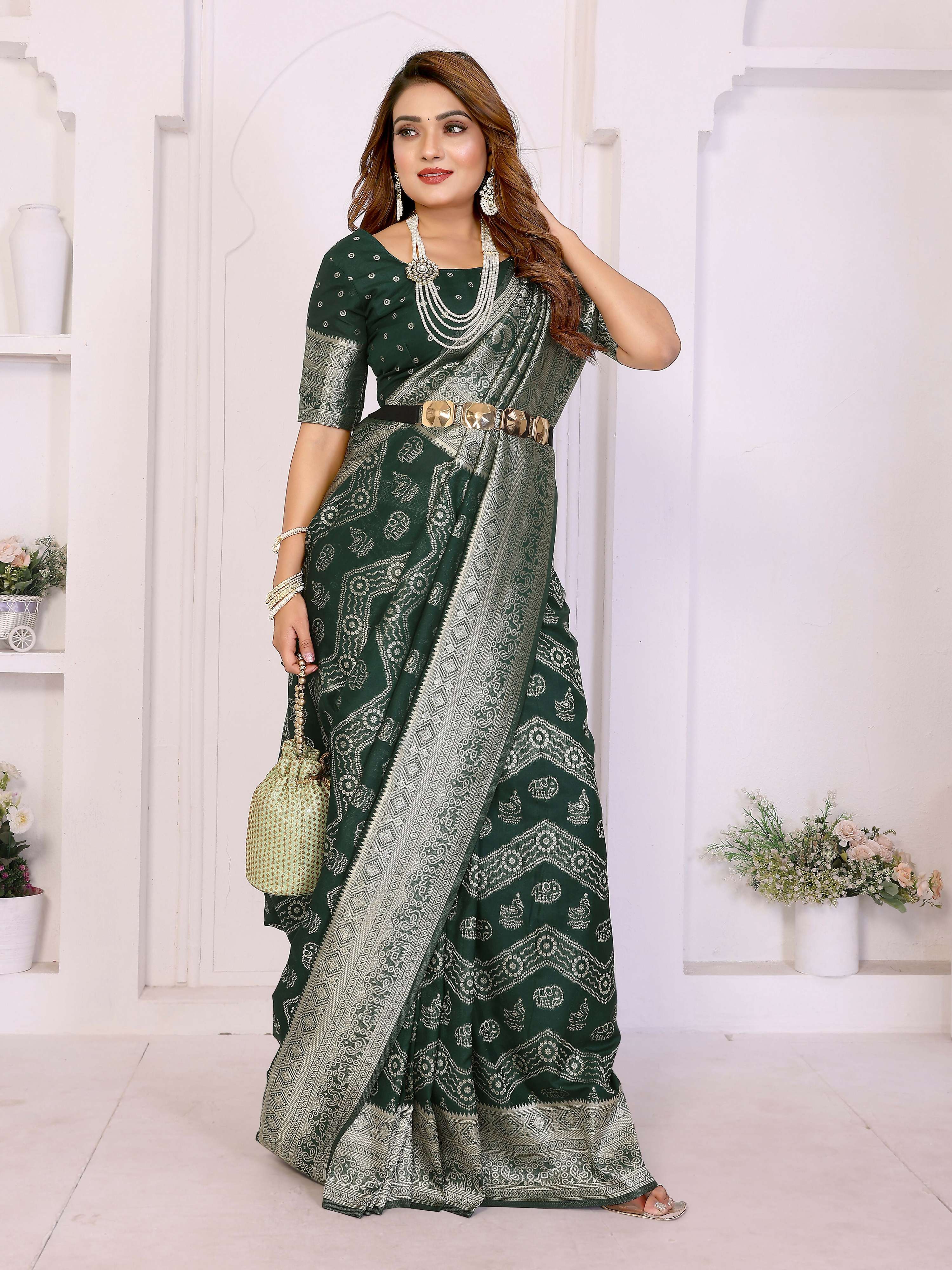 Aastha Fashion Green Georgette Silk Leheriya With Elegant Zari Weaving Saree - Distacart
