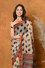Thumbnail for Very Much Indian Handblock Printed Cotton Saree With Natural Dyes - White - Distacart