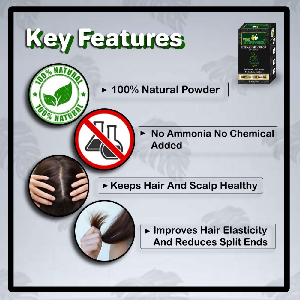 VedicAyurveda Natural Henna hair color Soft Black - Dista