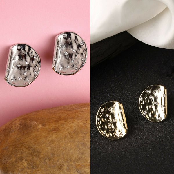 NVR Women's Set of 2 Gold & Silver Brass-Plated Artificial Stones Studded Studs Earring - Distacart