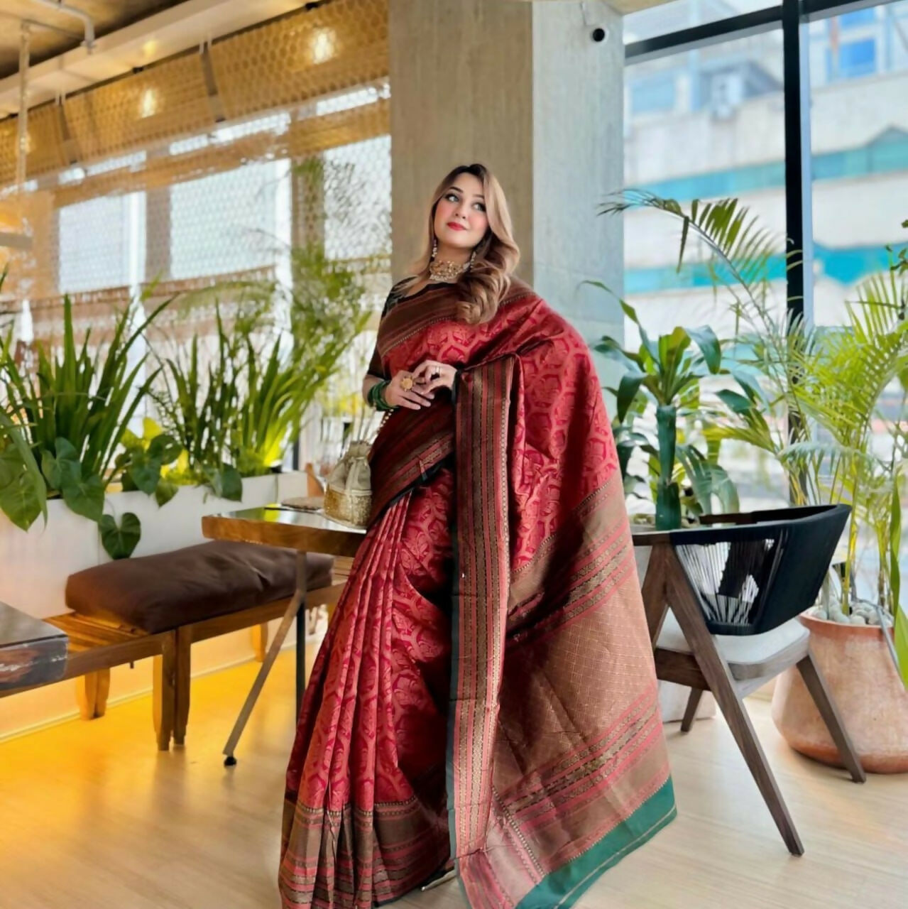 Preksha Creation Banarasi Soft Silk Women Red Saree - Distacart
