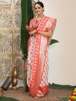 Thumbnail for Astita Linen Cotton Red & White Saree