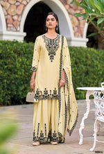 Thumbnail for Anaita Beige Chinon Readymade Palazzo Suit with Heavy Embroidery Work - Distacart