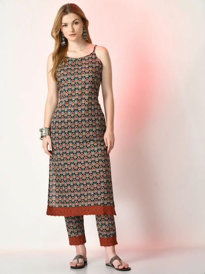 Myshka Women's Multi Printed Kurta With Trousers - Distacart