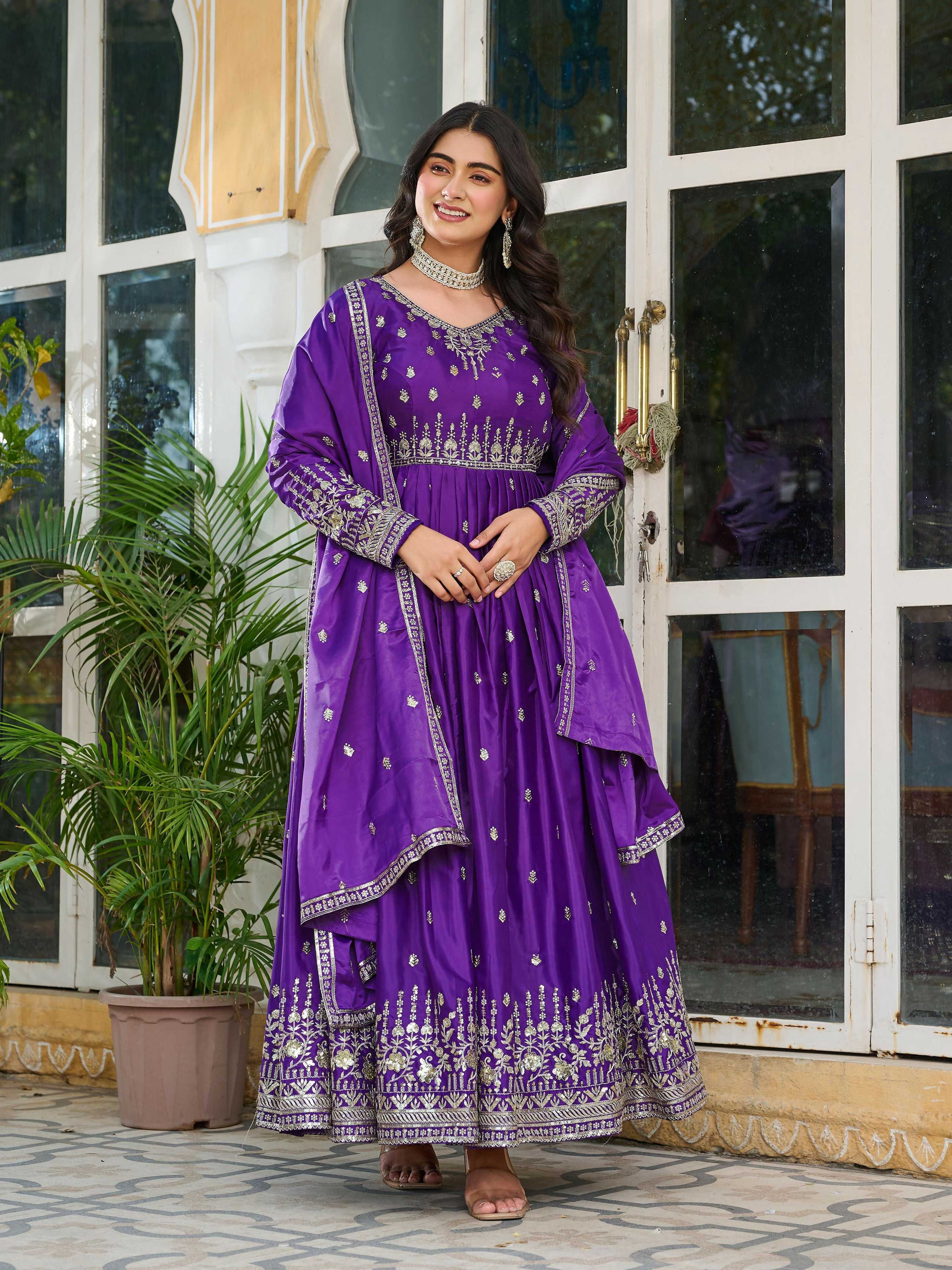 Joban Fashion Purple Kurta set with Pant Art silk Thread with Sequins work