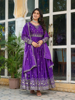 Thumbnail for Joban Fashion Purple Kurta set with Pant Art silk Thread with Sequins work
