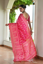 Thumbnail for Vishnu Weaves Women's Rani Handloom Raw Silk Thread Weaving Saree with Blouse