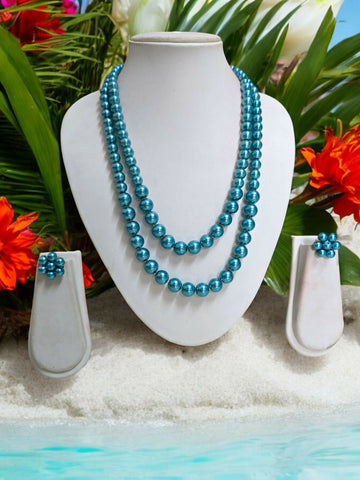 Inhanns Everyday Workwear Pearl Set (Double Layered Pearls) - Sea Blue - Distacart