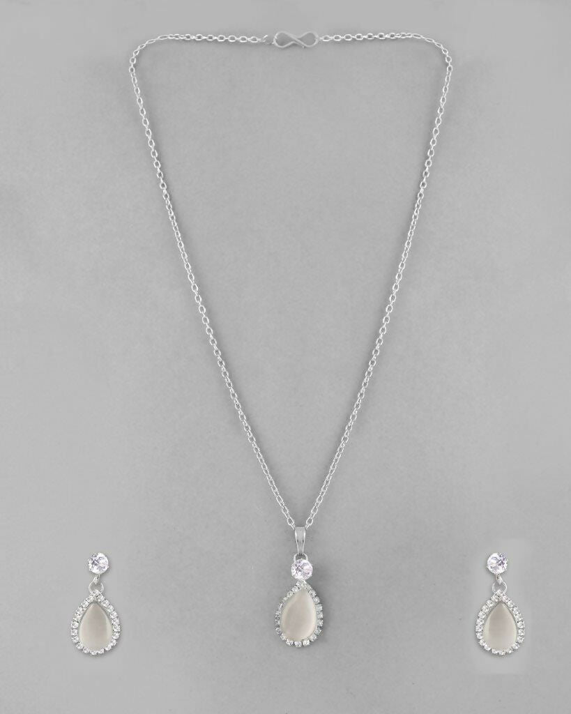 VOJ Silver Plated White Stone With AD Stone Studded Chain Set - Distacart