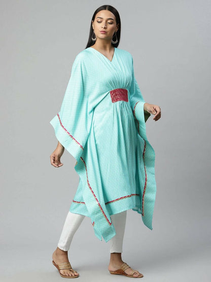 Ahalyaa Womens Blue Rayon Printed Kaftan - Distacart