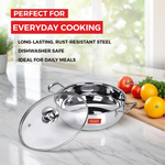 Thumbnail for Sumeet Stainless Steel Induction Bottom Kadhai with Glass Lid - Dista