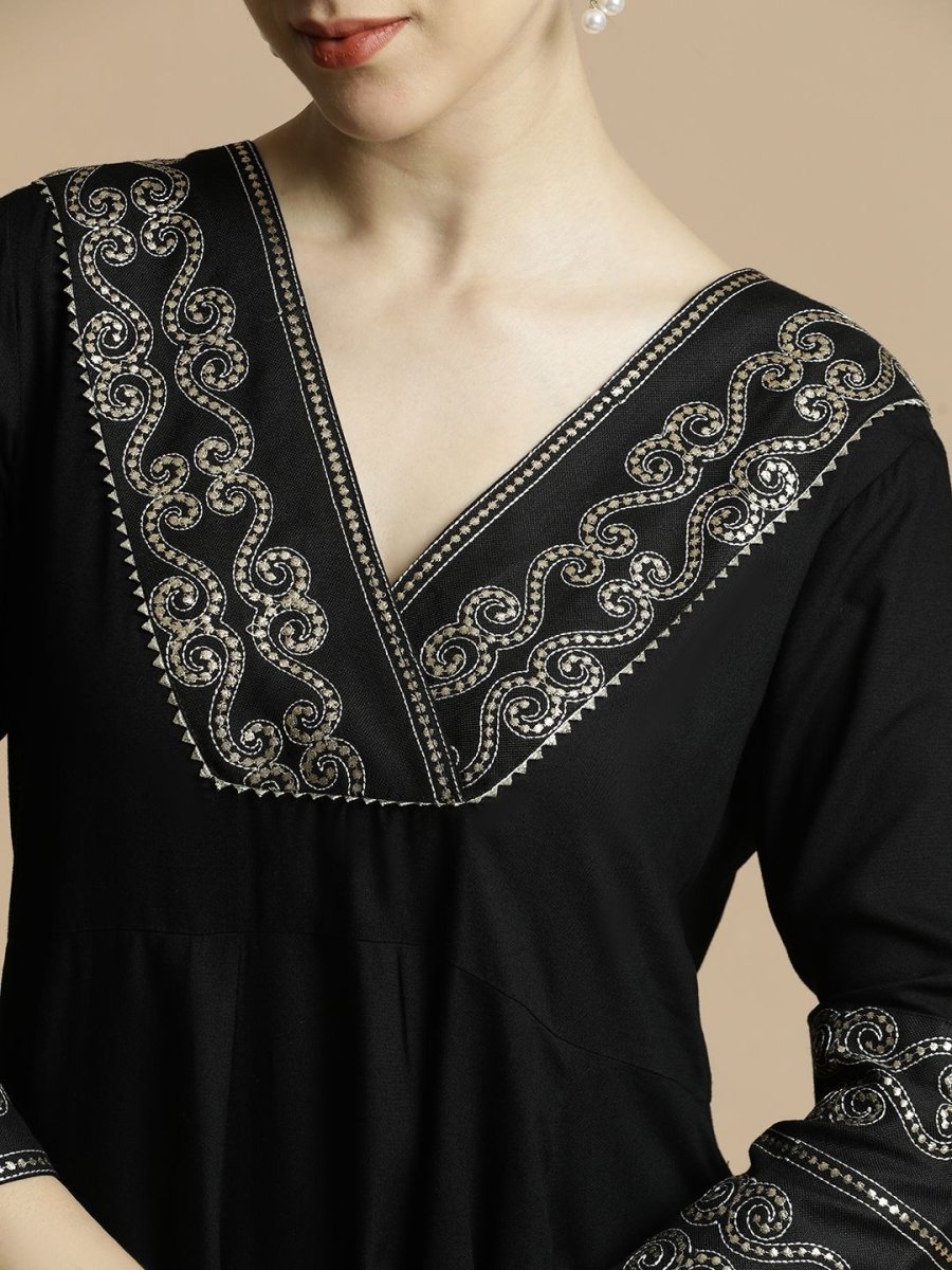 Anouk Embroidered Thread Work A-Line Kurta With Trousers & Dupatta - Distacart