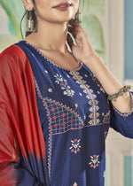 Thumbnail for Jyoti Fashion Women's Blue Pure Viscose Weaving Stripe with Embroidery Kurta Set - Distacart